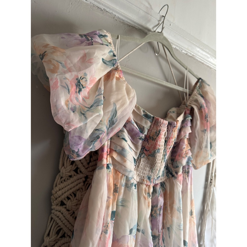 Abercrombie & Fitch Floral Puff Sleeve High-Low Ruffle Dress Emerson Medium - Picture 6 of 13